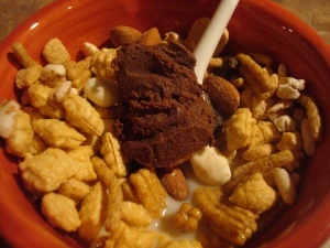 Late Night Snack: Kashi Sunshine or whatever it's called, Go Lean, and Chocolate PB (GREAT snack!!!!)